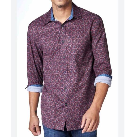 Society of threads size medium, four-way stretch, blue, and red floral - Picture 1 of 12